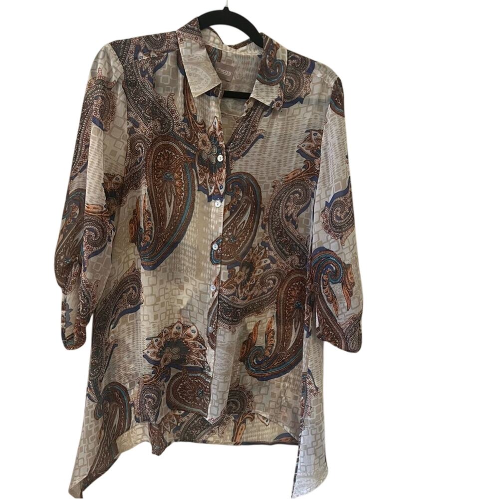 Chico's Paisley Sheer Button Down Top - Size 0 (Small)